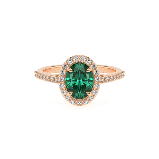lab grown emerald oval solitaire rings in rose gold 