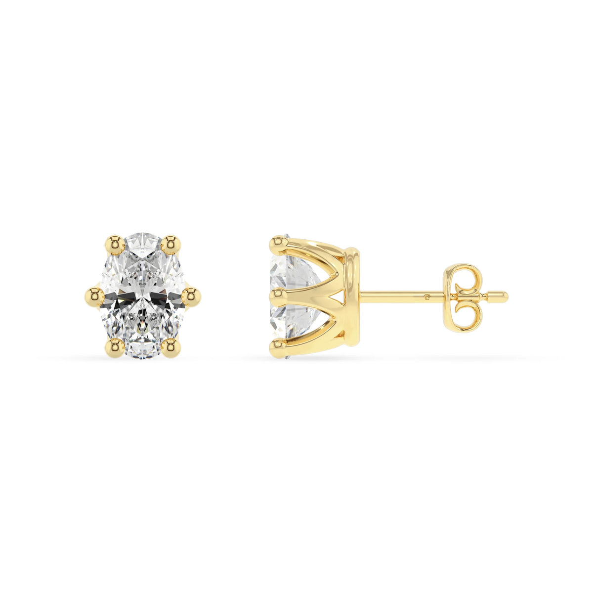 lab grown moissanite oval stud earrings in yellow gold 