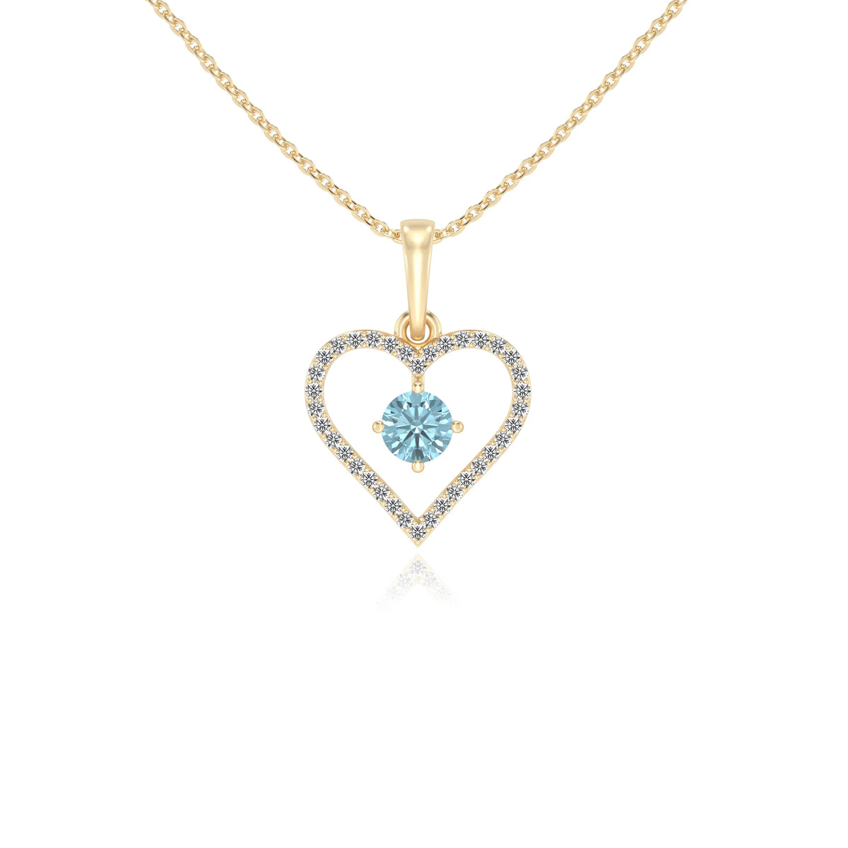 lab grown aquamarine round infinity necklaces in yellow gold 