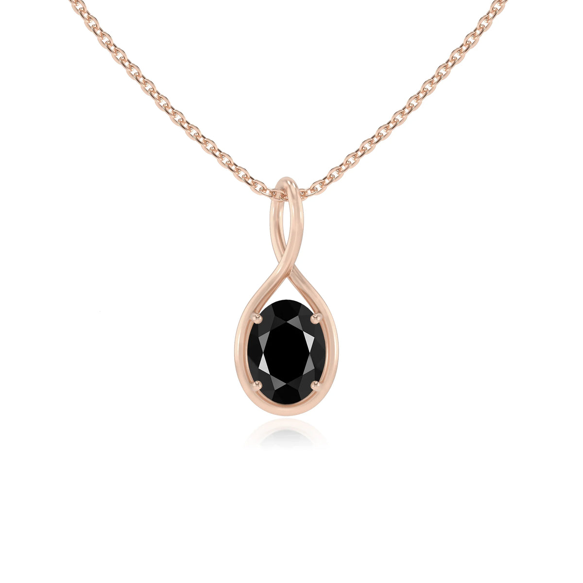 natural black-onyx oval solitaire necklaces in rose gold 