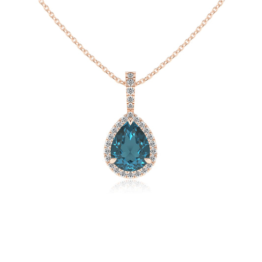 natural london-blue-topaz pear solitaire necklaces in rose gold 
