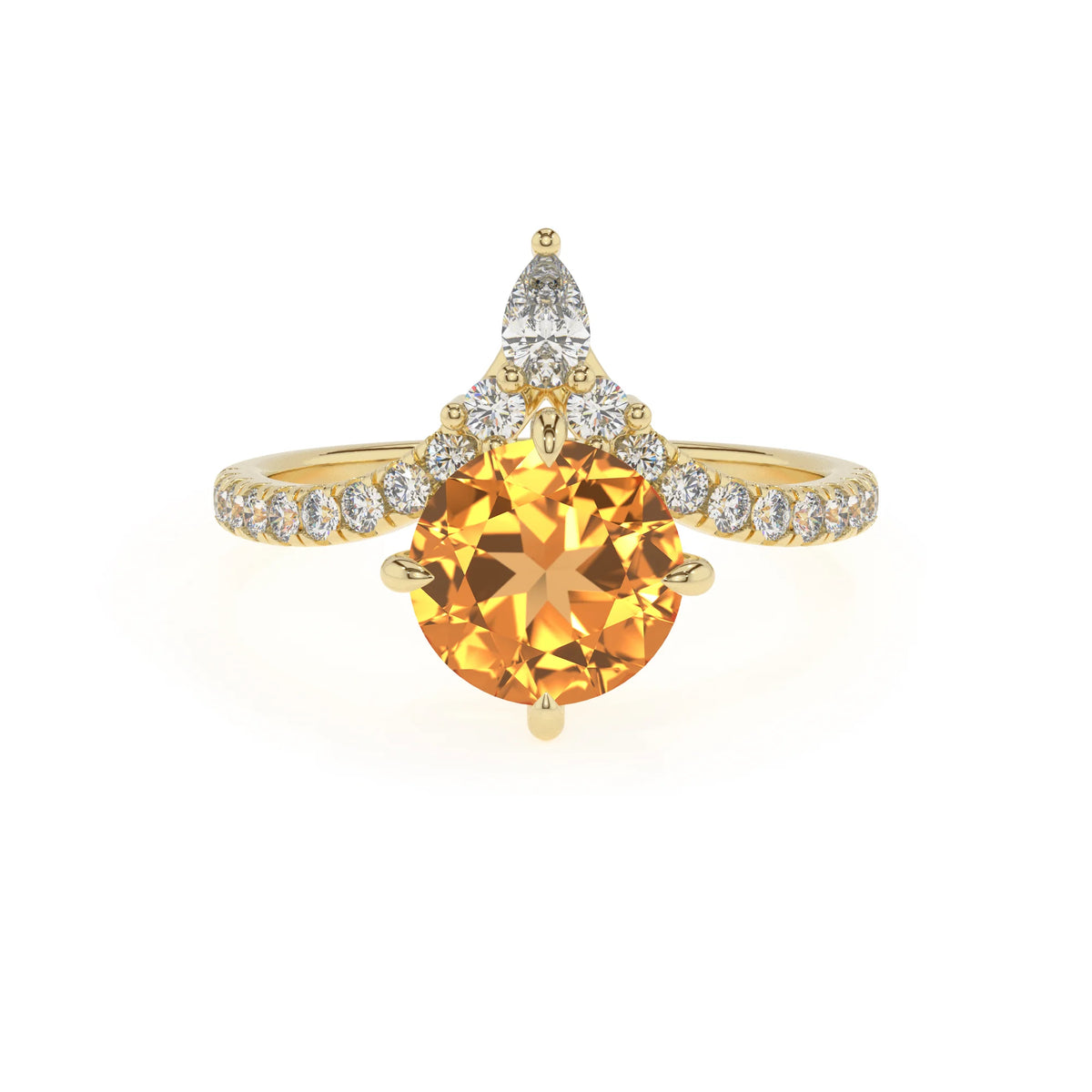 lab grown citrine round solitaire rings in yellow gold 