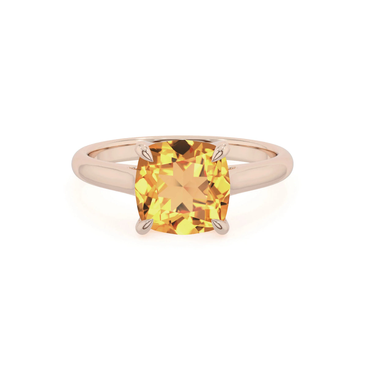 lab grown citrine cushion solitaire rings in rose gold 