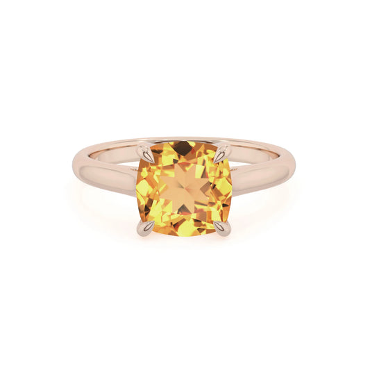 lab grown citrine cushion solitaire rings in rose gold 