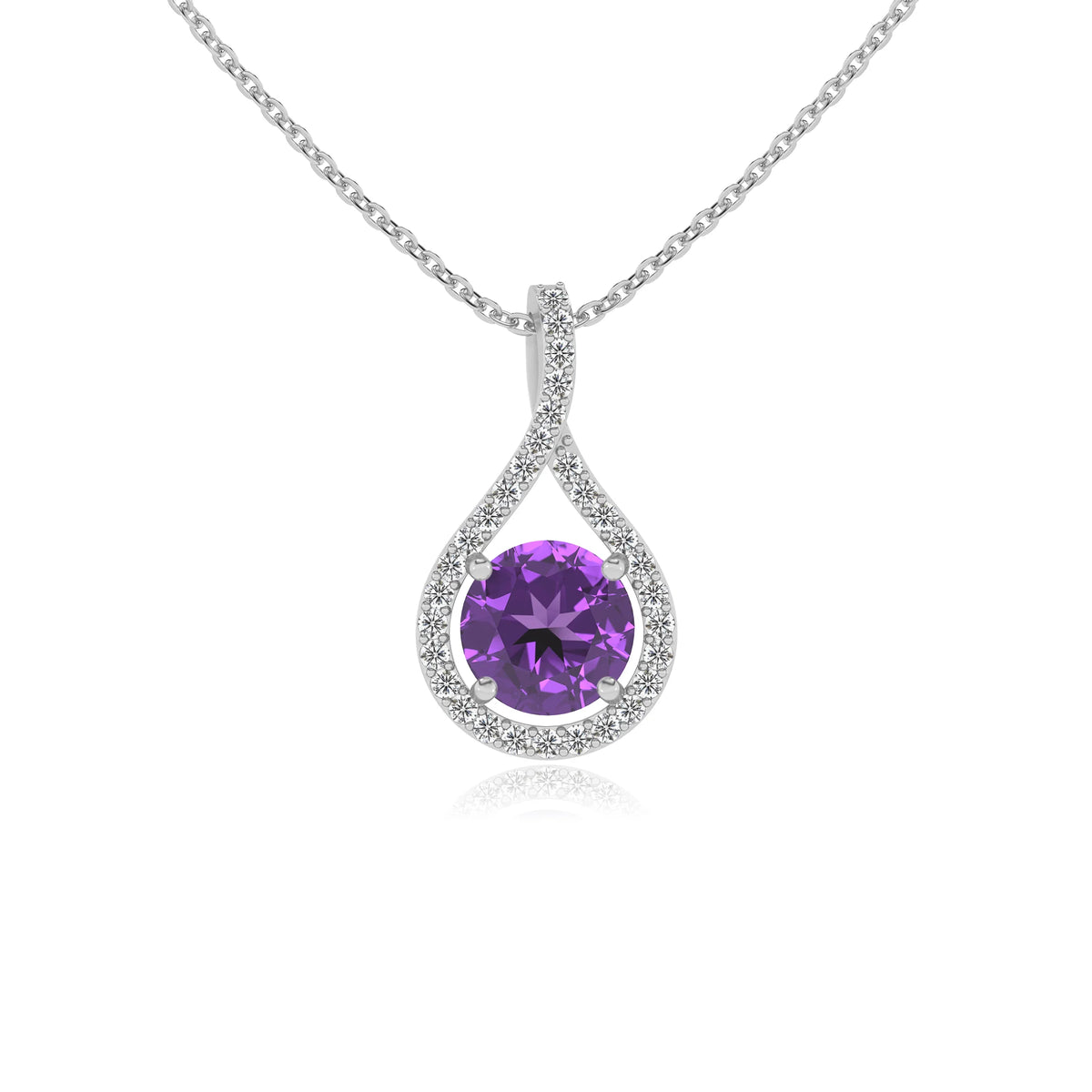 lab grown amethyst round solitaire necklaces in sterling silver 