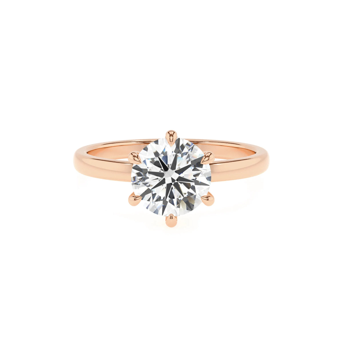 lab grown moissanite round solitaire rings in rose gold 