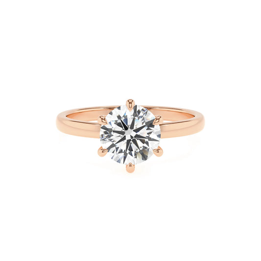 lab grown moissanite round solitaire rings in rose gold 