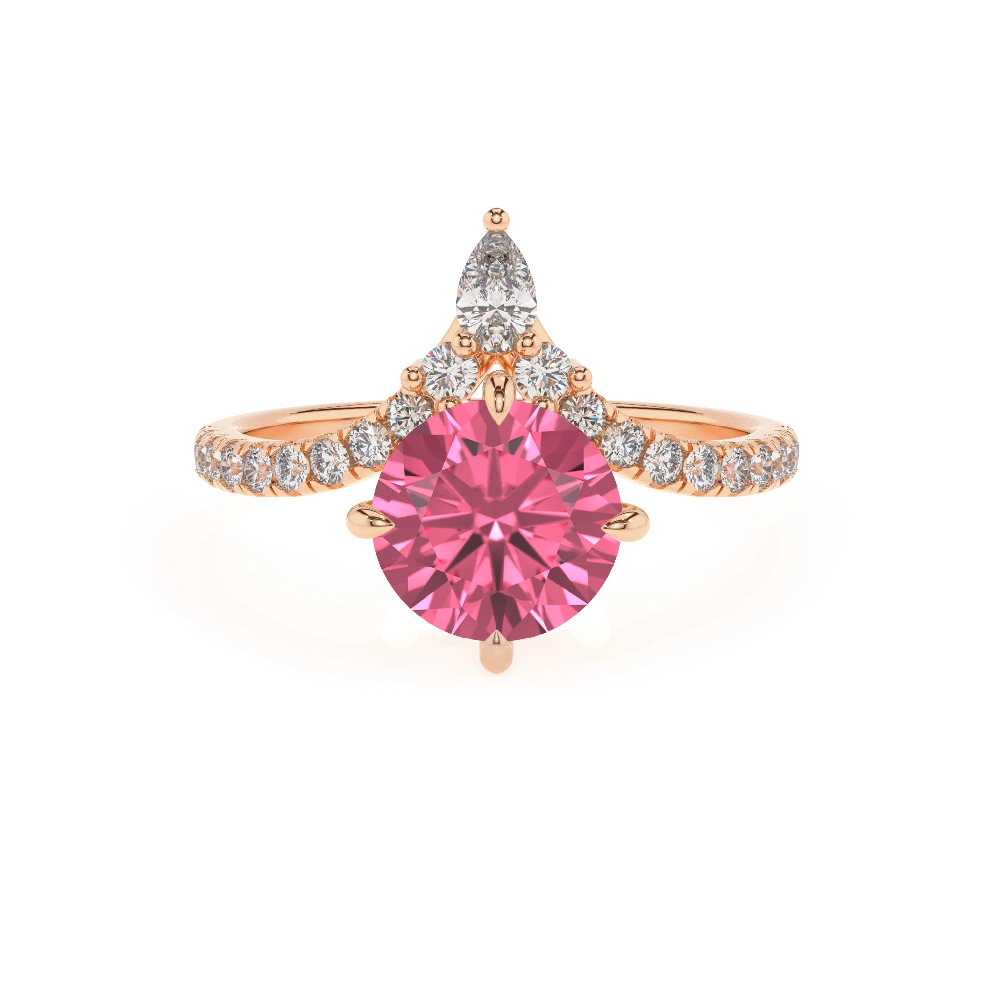 lab grown pink-tourmaline round solitaire rings in rose gold 