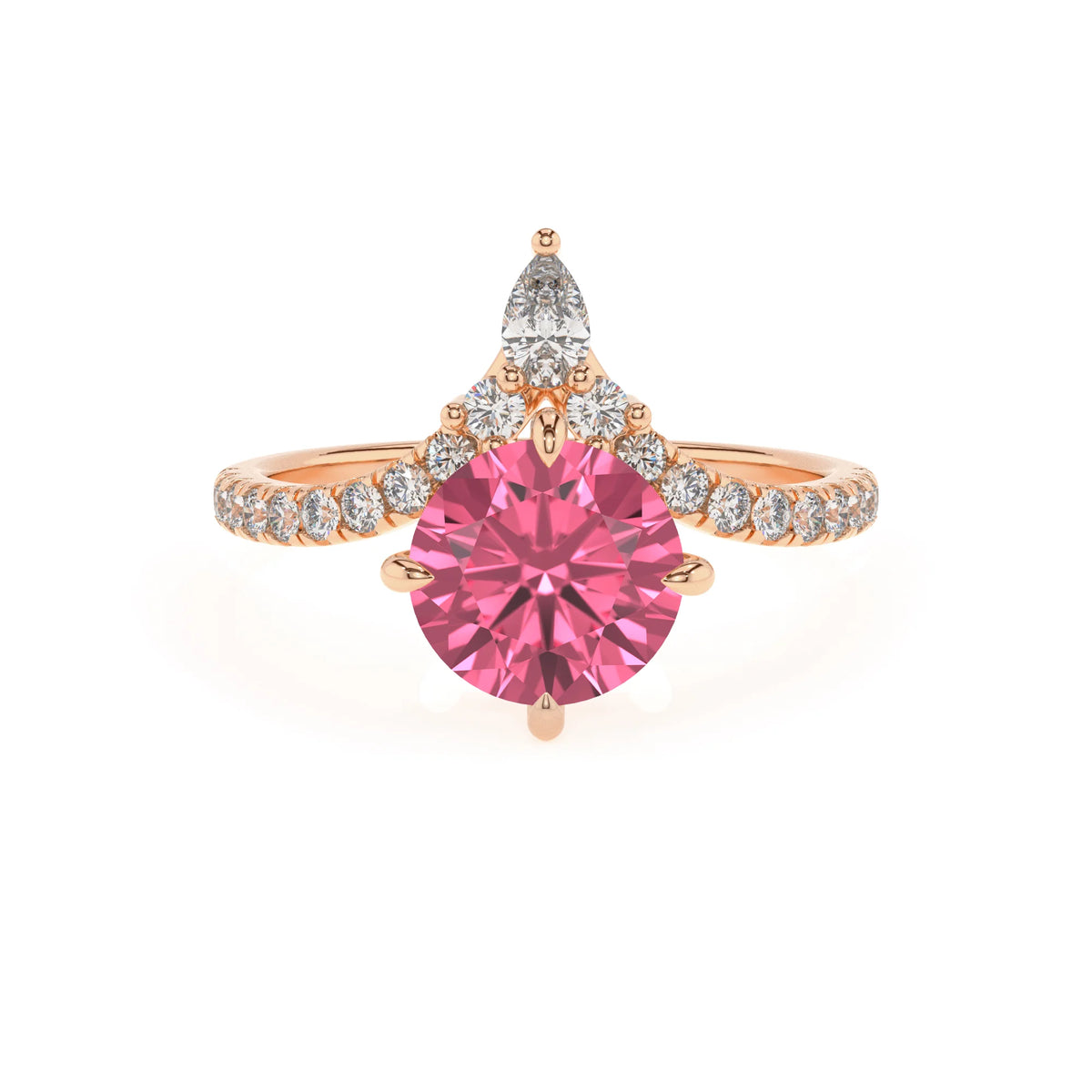 lab grown pink-tourmaline round solitaire rings in rose gold 