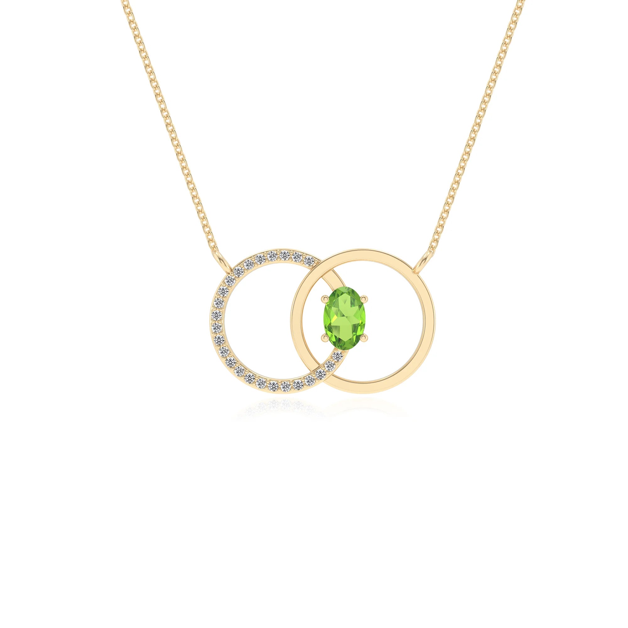 natural peridot oval solitaire necklaces in yellow gold 