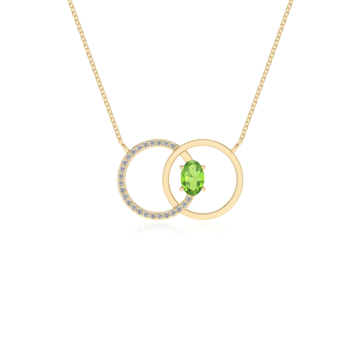 natural peridot oval solitaire necklaces in yellow gold 