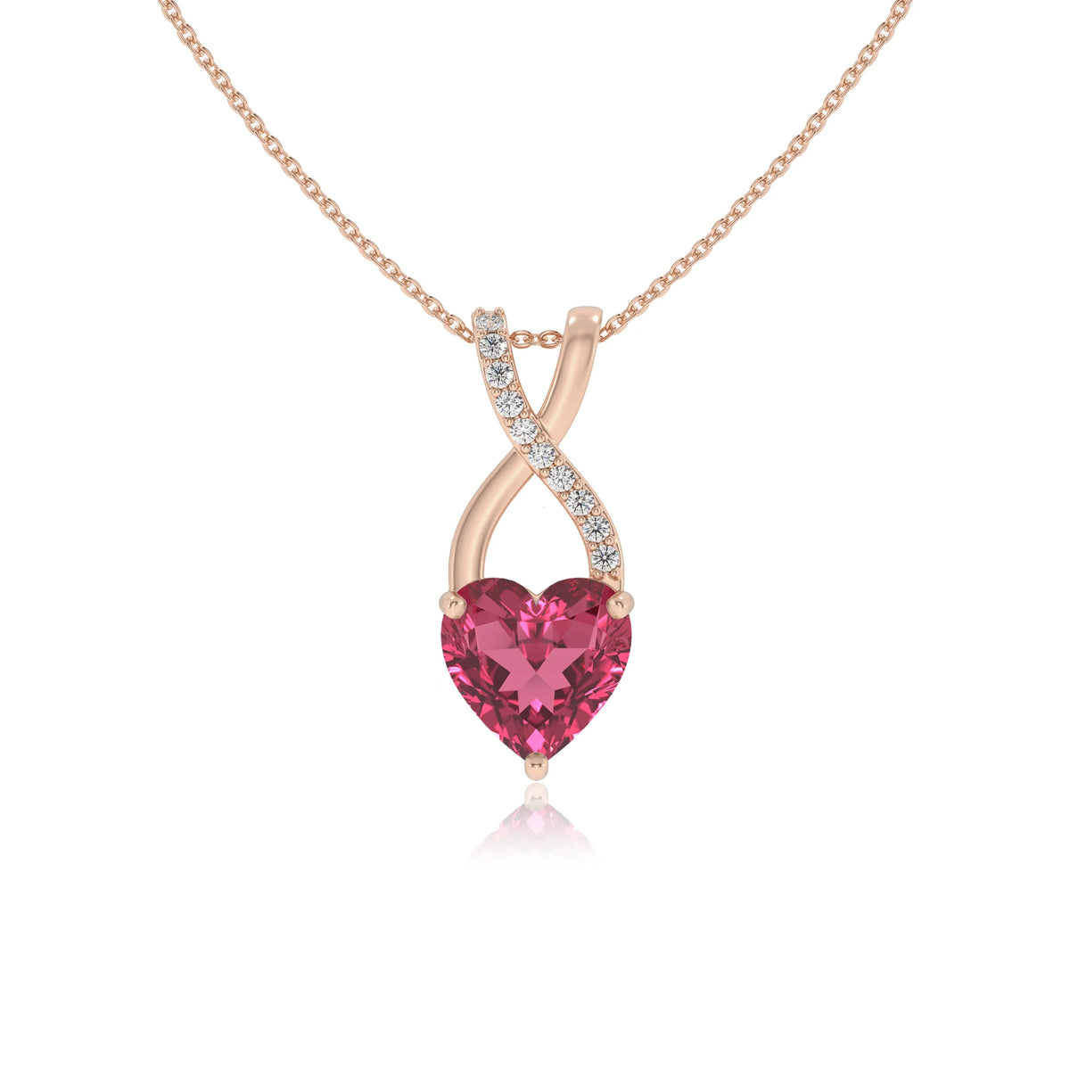 lab grown pink-tourmaline heart solitaire necklaces in rose gold 