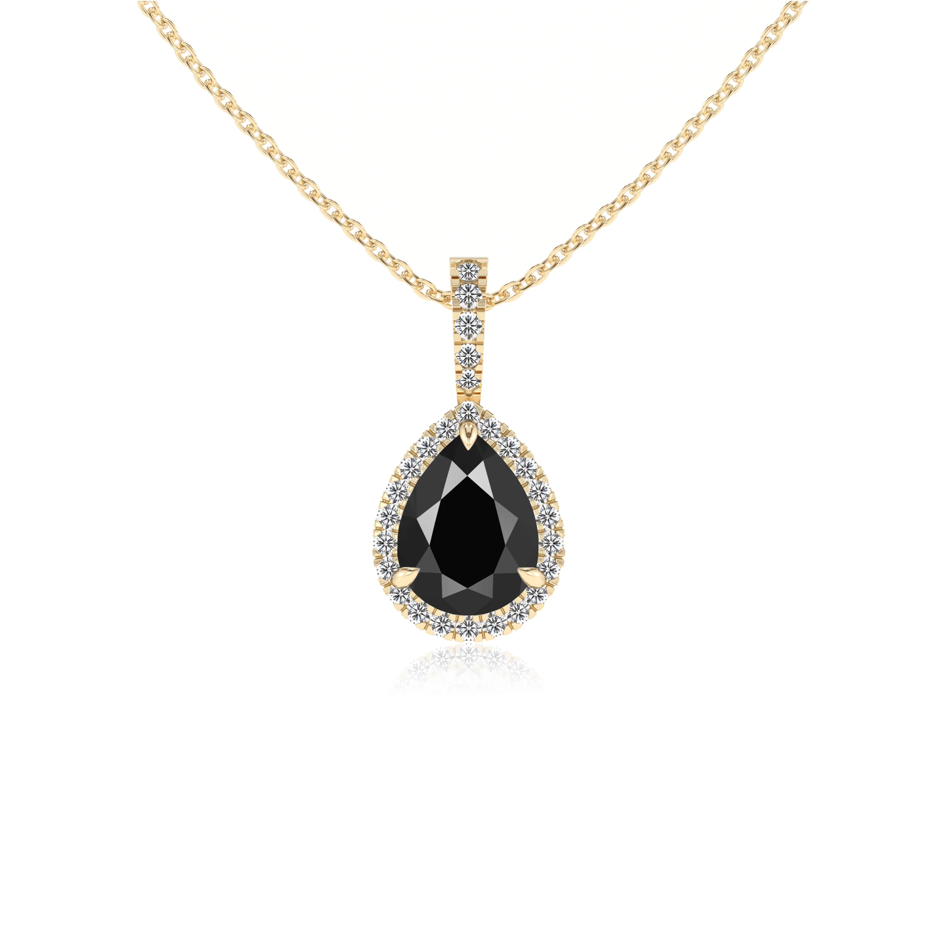 natural black-onyx pear solitaire necklaces in yellow gold 