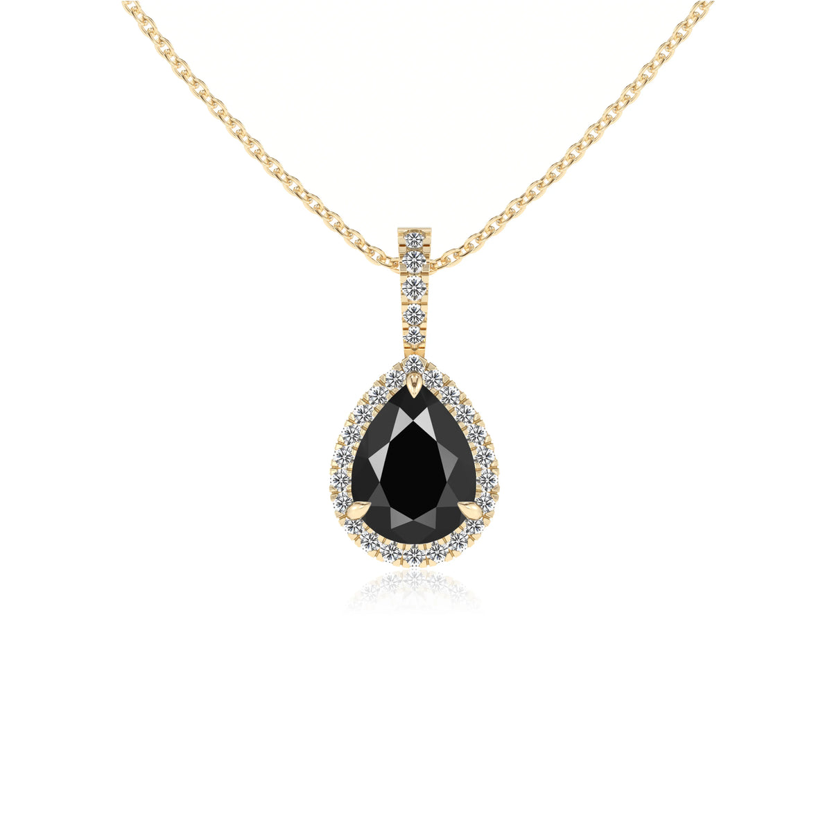 natural black-onyx pear solitaire necklaces in yellow gold 