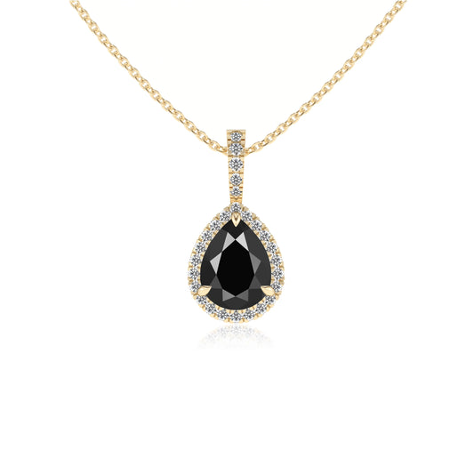 natural black-onyx pear solitaire necklaces in yellow gold 