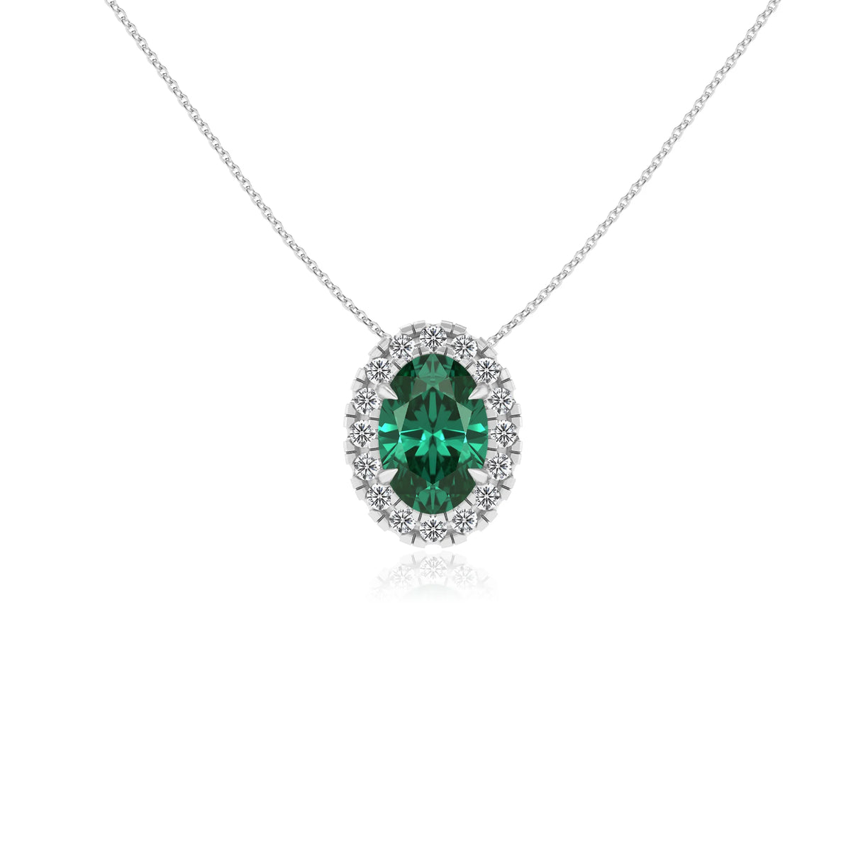 lab grown emerald oval solitaire necklaces in platinum 