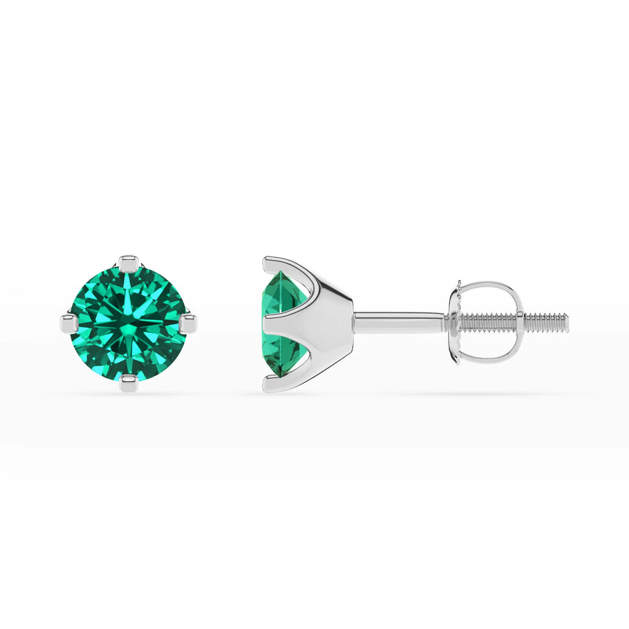lab grown emerald round stud earrings in sterling silver 
