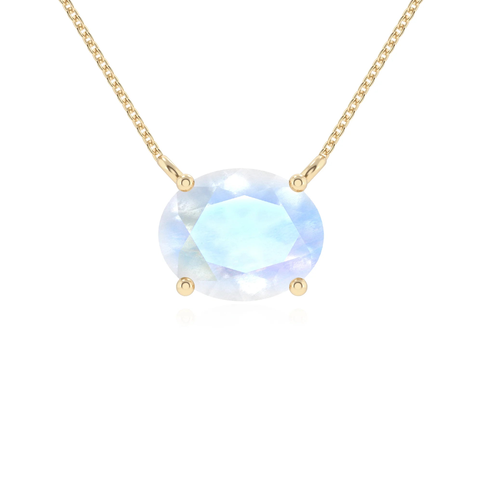 natural rainbow-moonstone oval solitaire necklaces in yellow gold 