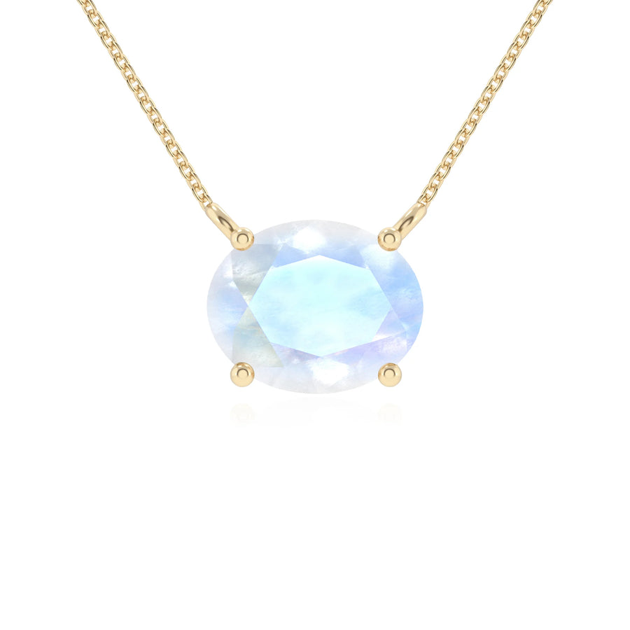 natural rainbow-moonstone oval solitaire necklaces in yellow gold 