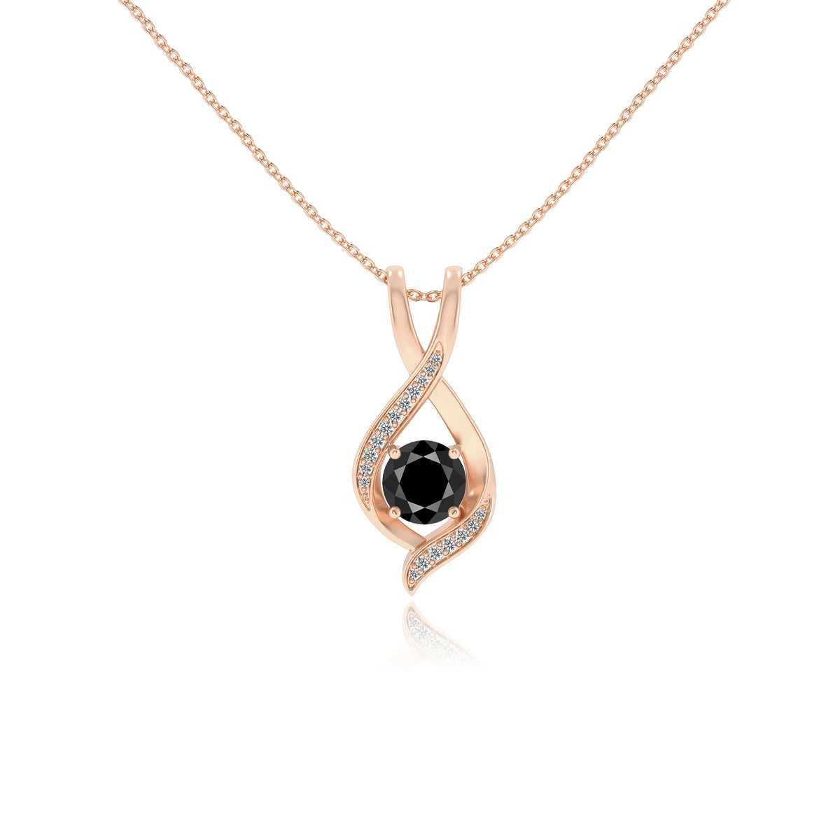 natural black-onyx round solitaire necklaces in rose gold 