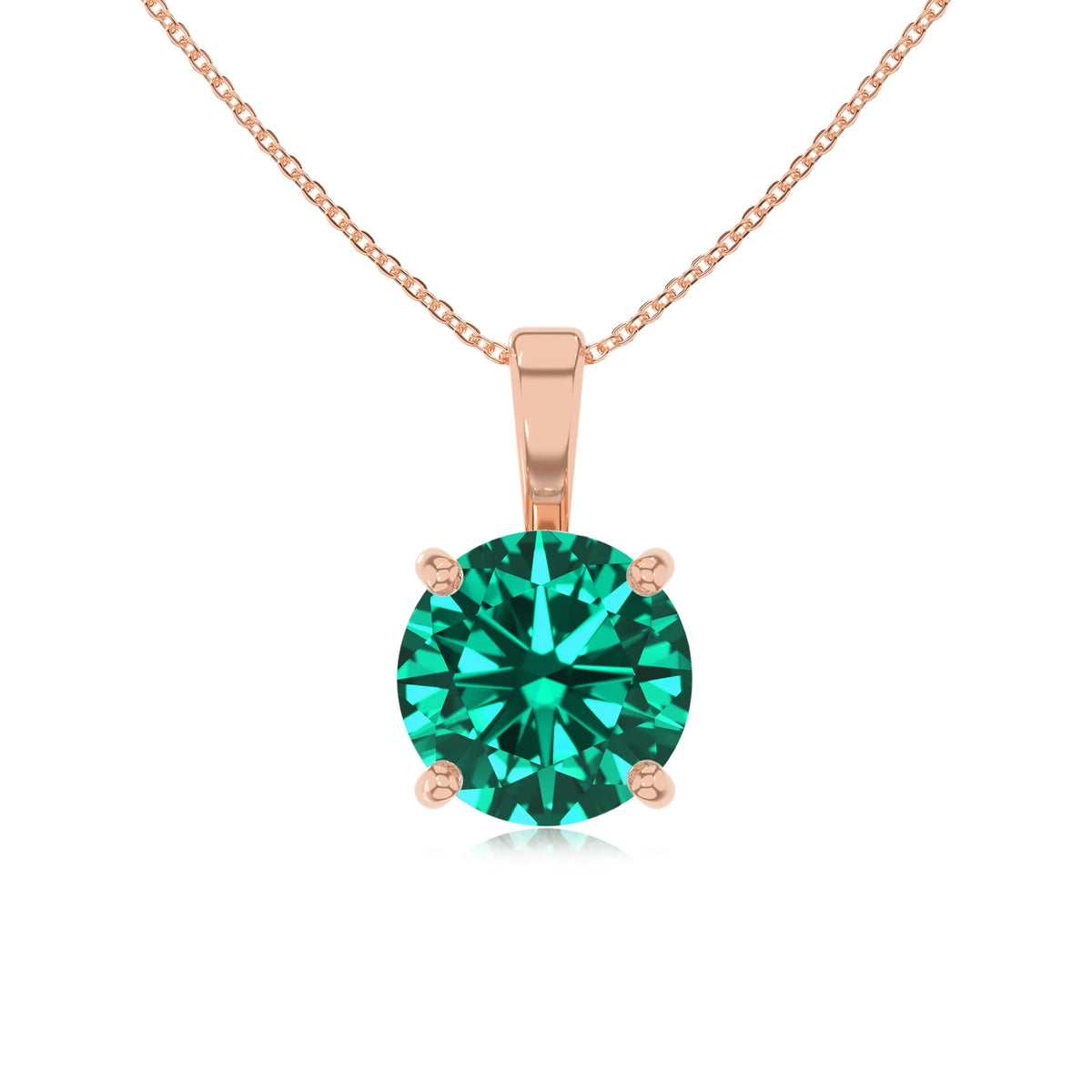 lab grown emerald round solitaire necklaces in rose gold 