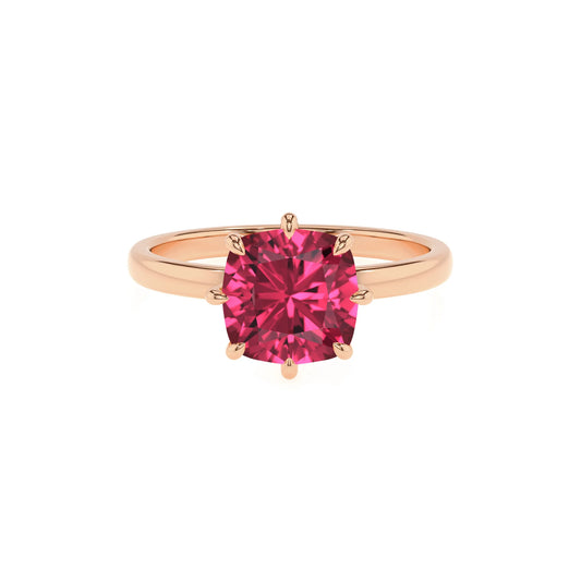 lab grown pink-tourmaline cushion solitaire rings in rose gold 