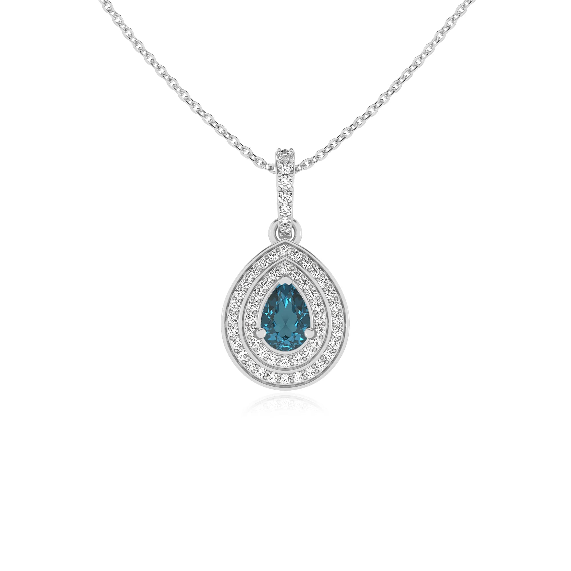 natural london-blue-topaz pear halo necklaces in white gold 