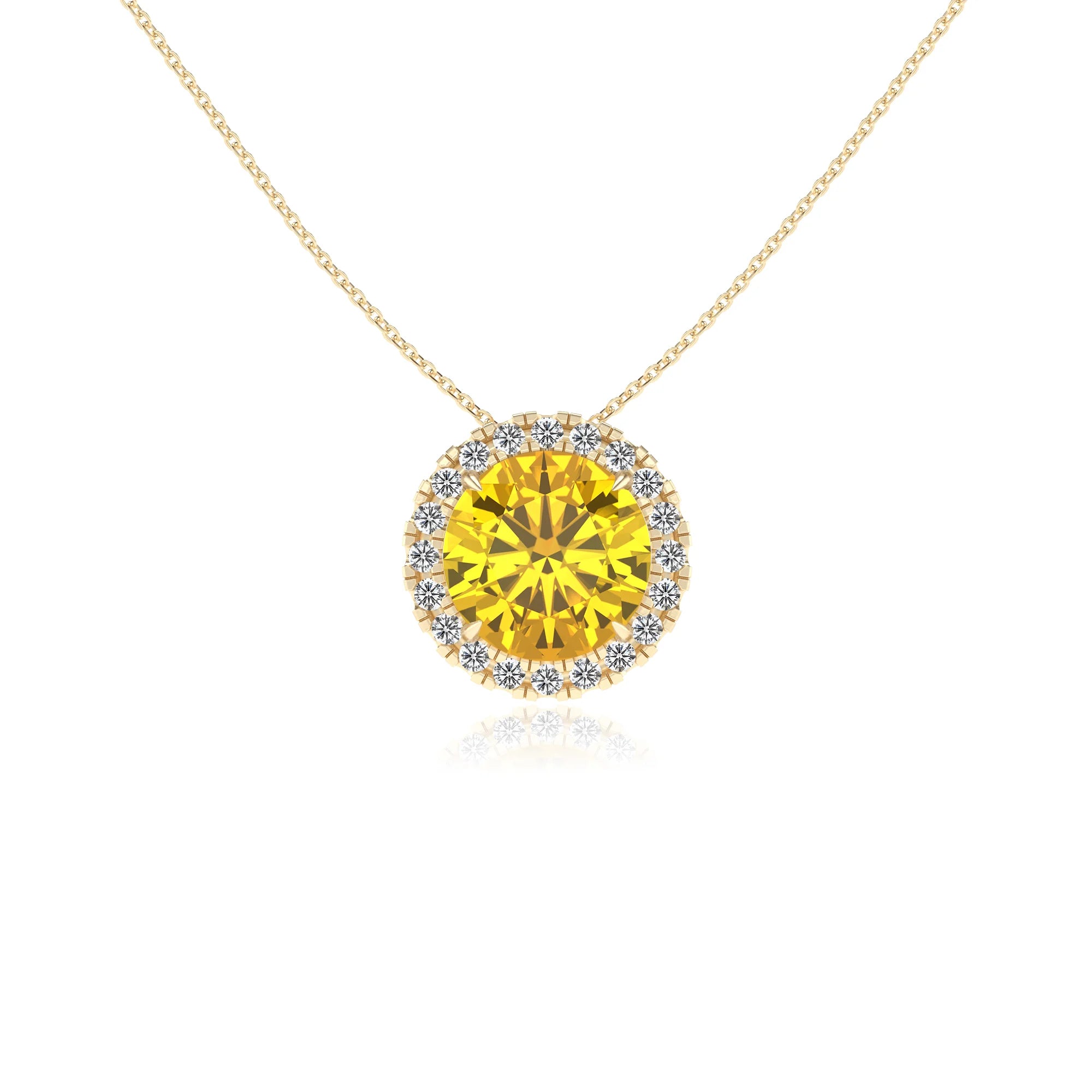 lab grown yellow sapphire round solitaire necklaces in yellow gold 