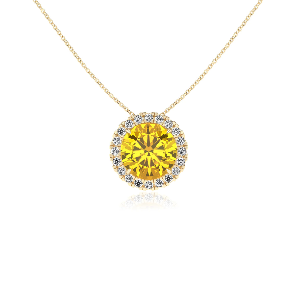 lab grown yellow sapphire round solitaire necklaces in yellow gold 
