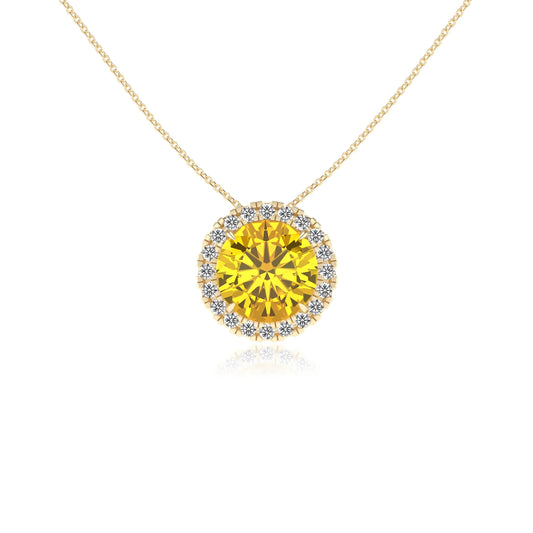lab grown yellow sapphire round solitaire necklaces in yellow gold 