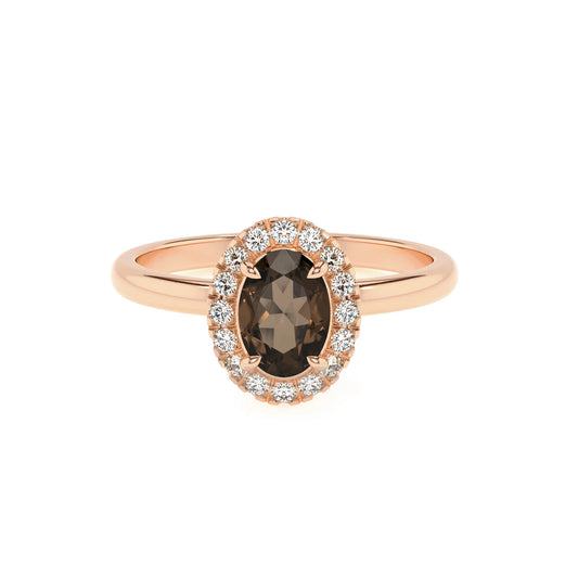 natural smoky-quartz oval solitaire rings in rose gold 