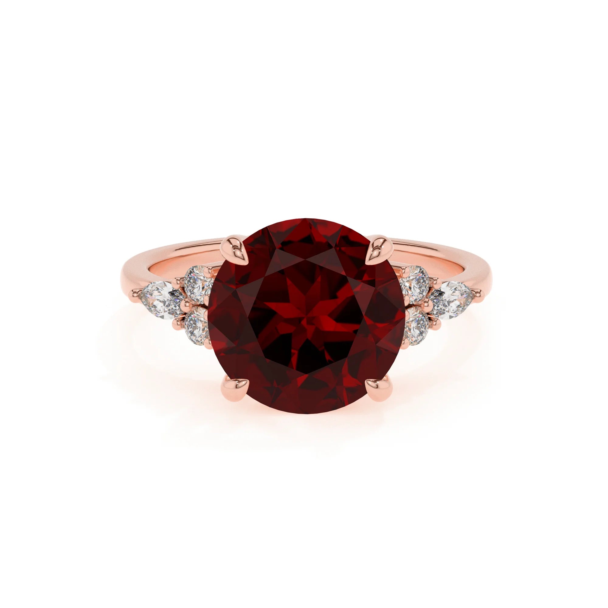 natural garnet round solitaire rings in rose gold 