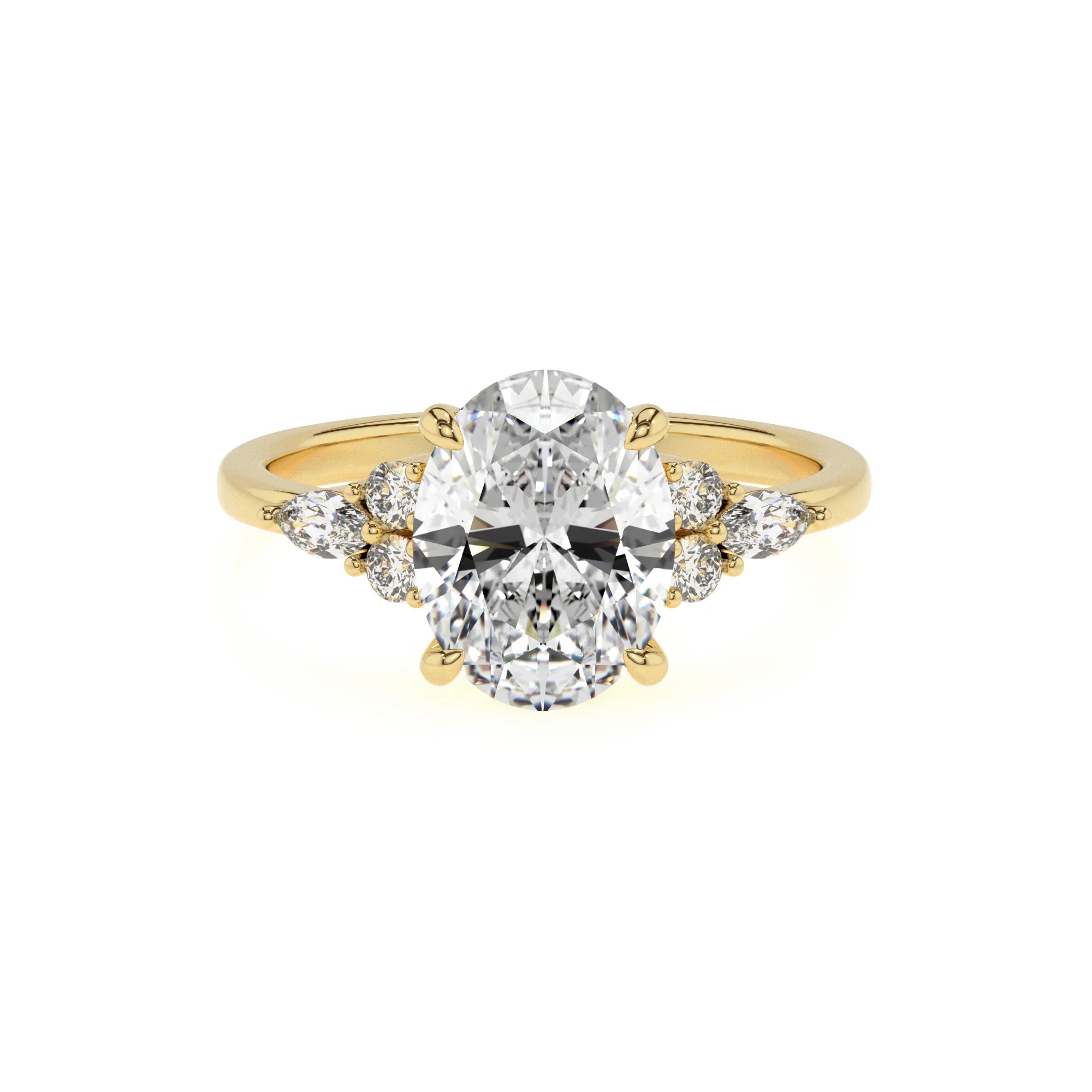 lab grown moissanite oval solitaire rings in yellow gold 