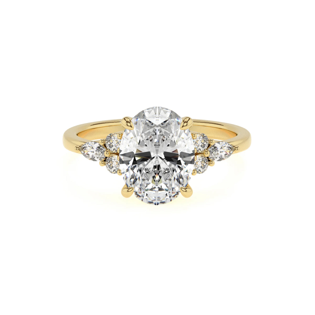 lab grown moissanite oval solitaire rings in yellow gold 