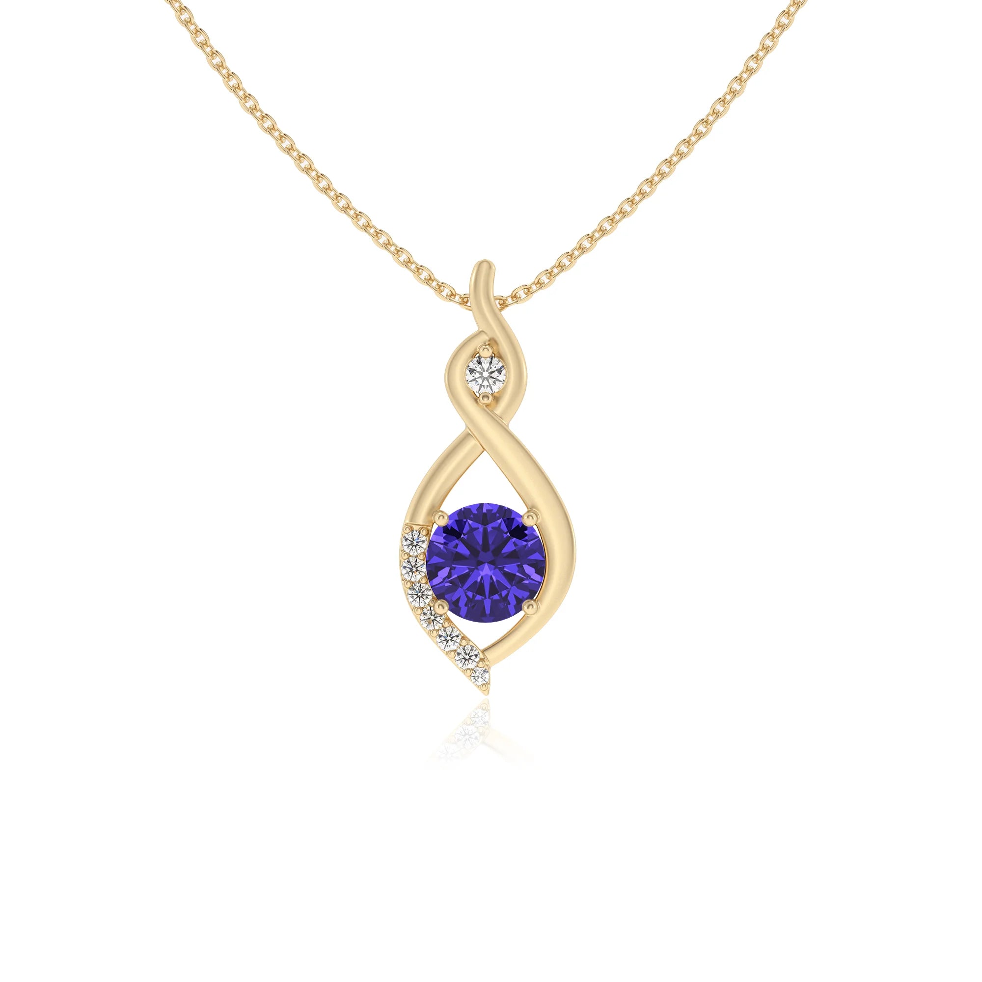 lab grown tanzanite round solitaire necklaces in yellow gold 