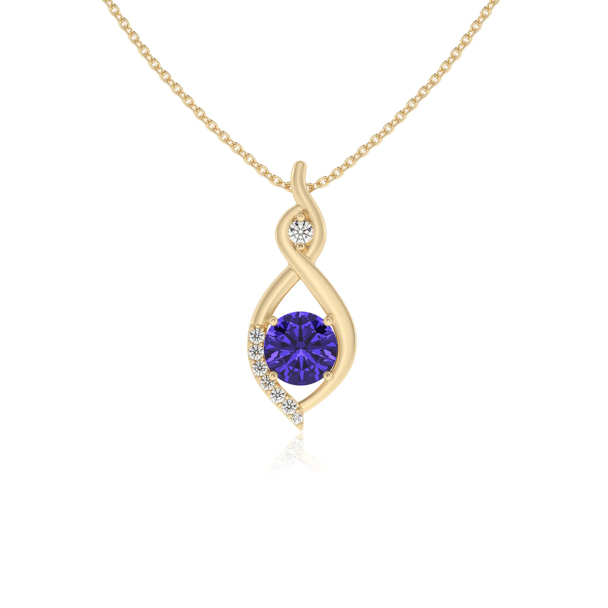 lab grown tanzanite round solitaire necklaces in yellow gold 