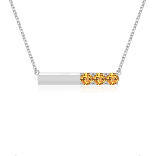 lab grown citrine round bar v-bale necklaces in white gold 