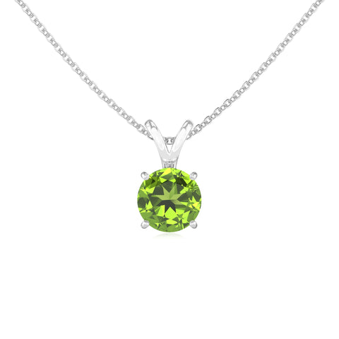 Natural Peridot Round Solitaire V-Bale Pendant Necklace with 18" Chain