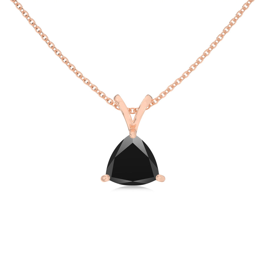 natural black-onyx trillion solitaire v-bale necklaces in rose gold 