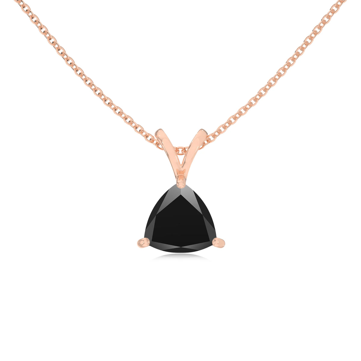natural black-onyx trillion solitaire v-bale necklaces in rose gold 