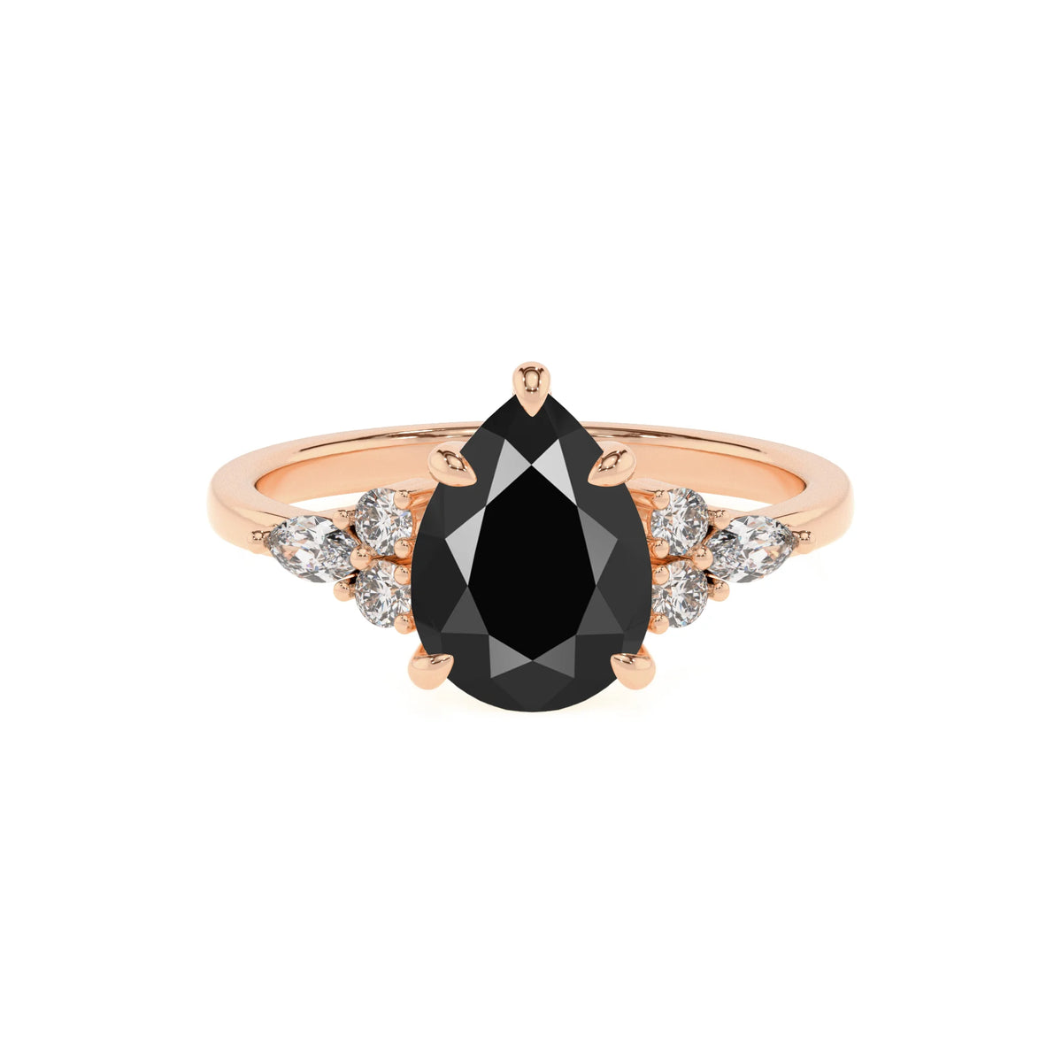 natural black-onyx pear solitaire rings in rose gold 