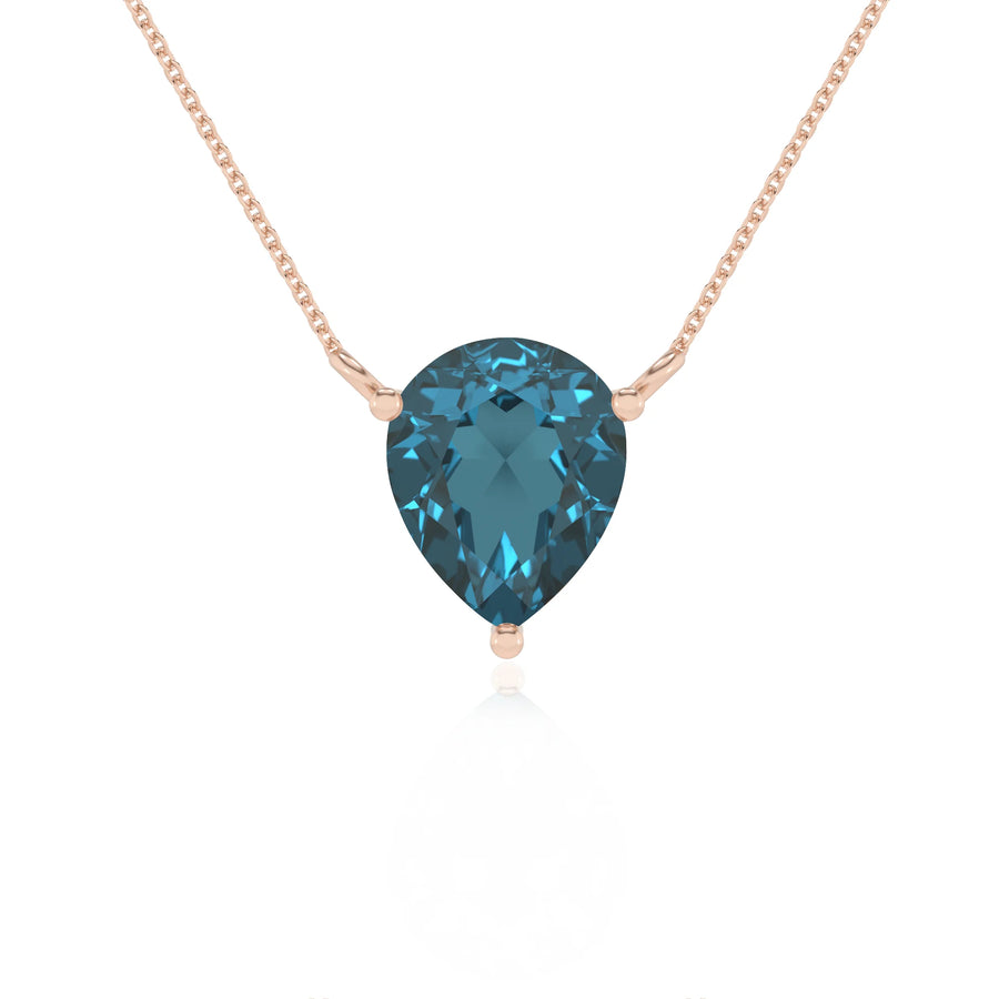 natural london-blue-topaz pear solitaire necklaces in rose gold 