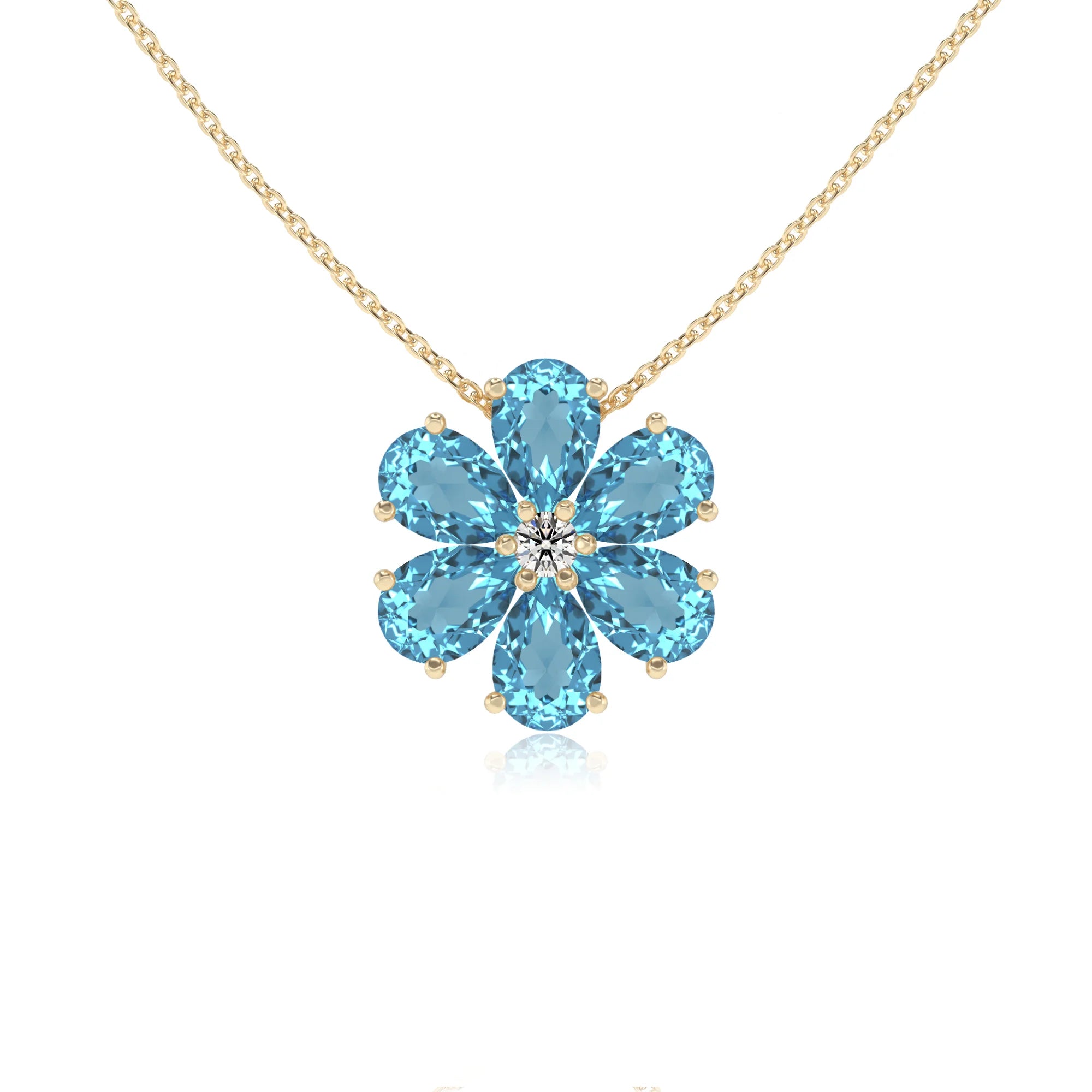natural swiss-blue-topaz pear solitaire necklaces in yellow gold 