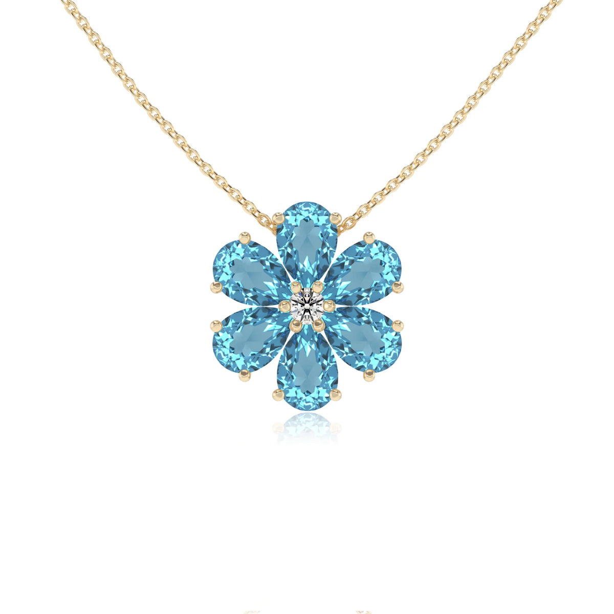 natural swiss-blue-topaz pear solitaire necklaces in yellow gold 
