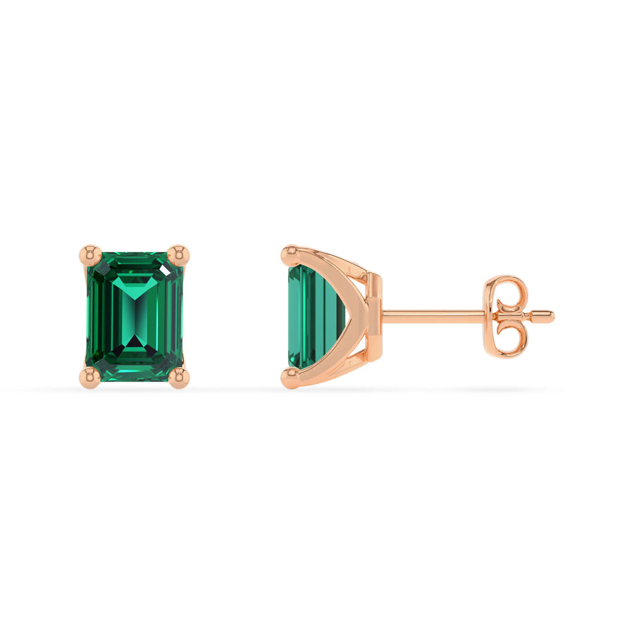 lab grown emerald octogon cut stud earrings in rose gold 