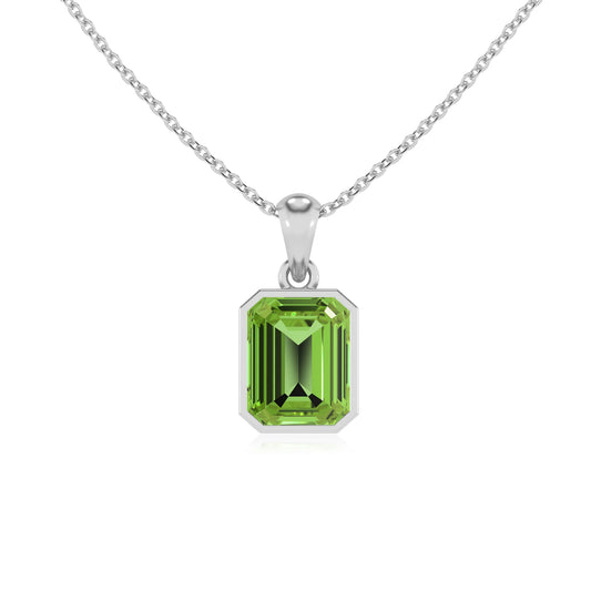 natural peridot emerald cut solitaire necklaces in white gold 