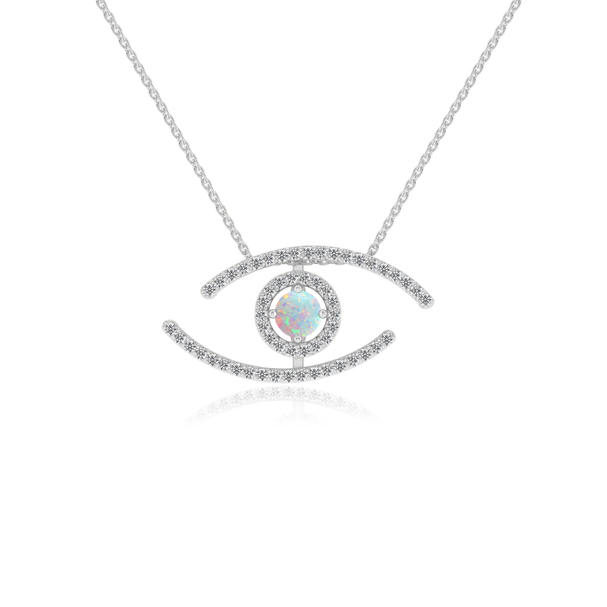 lab grown opal round solitaire necklaces in white gold 