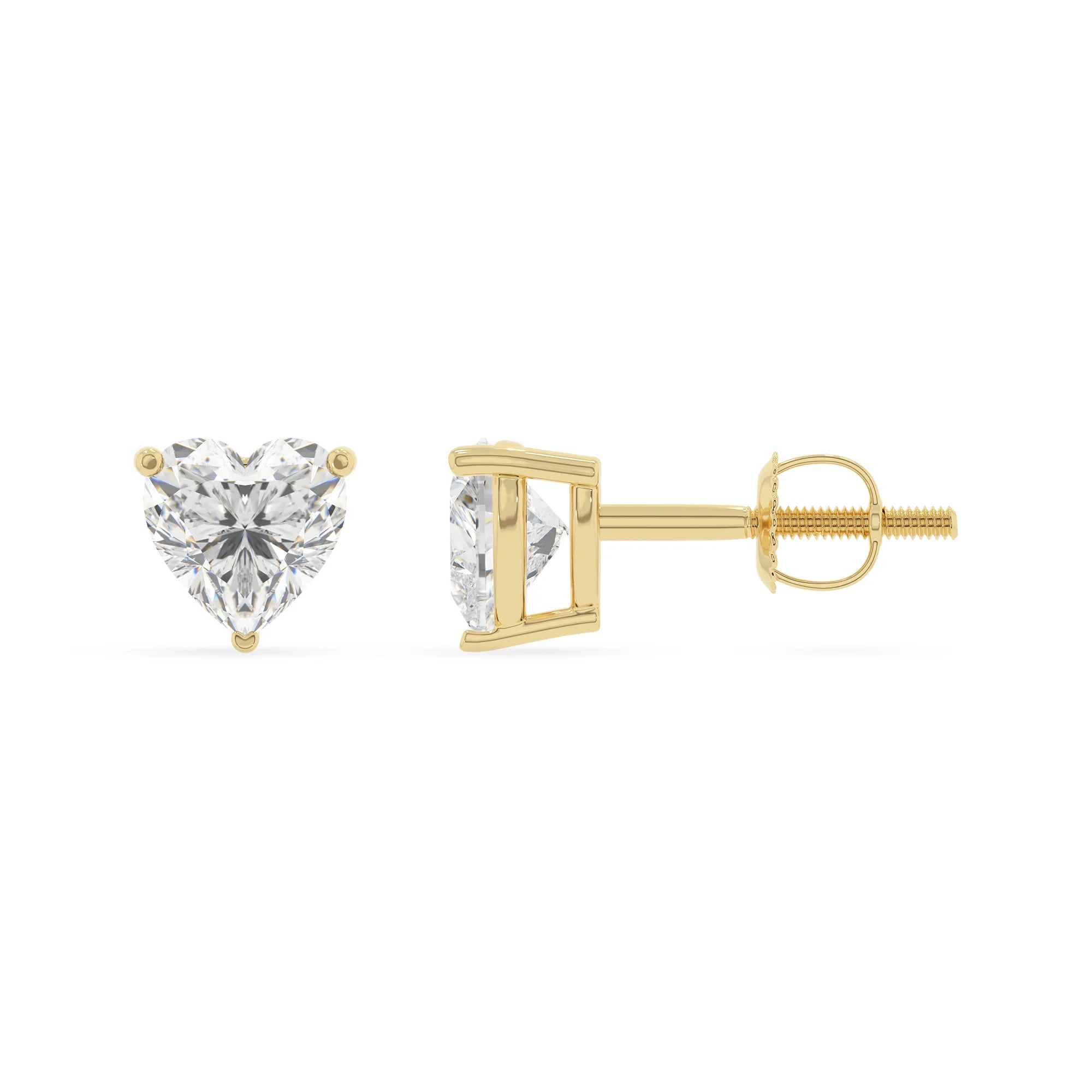 lab grown moissanite heart stud earrings in yellow gold 