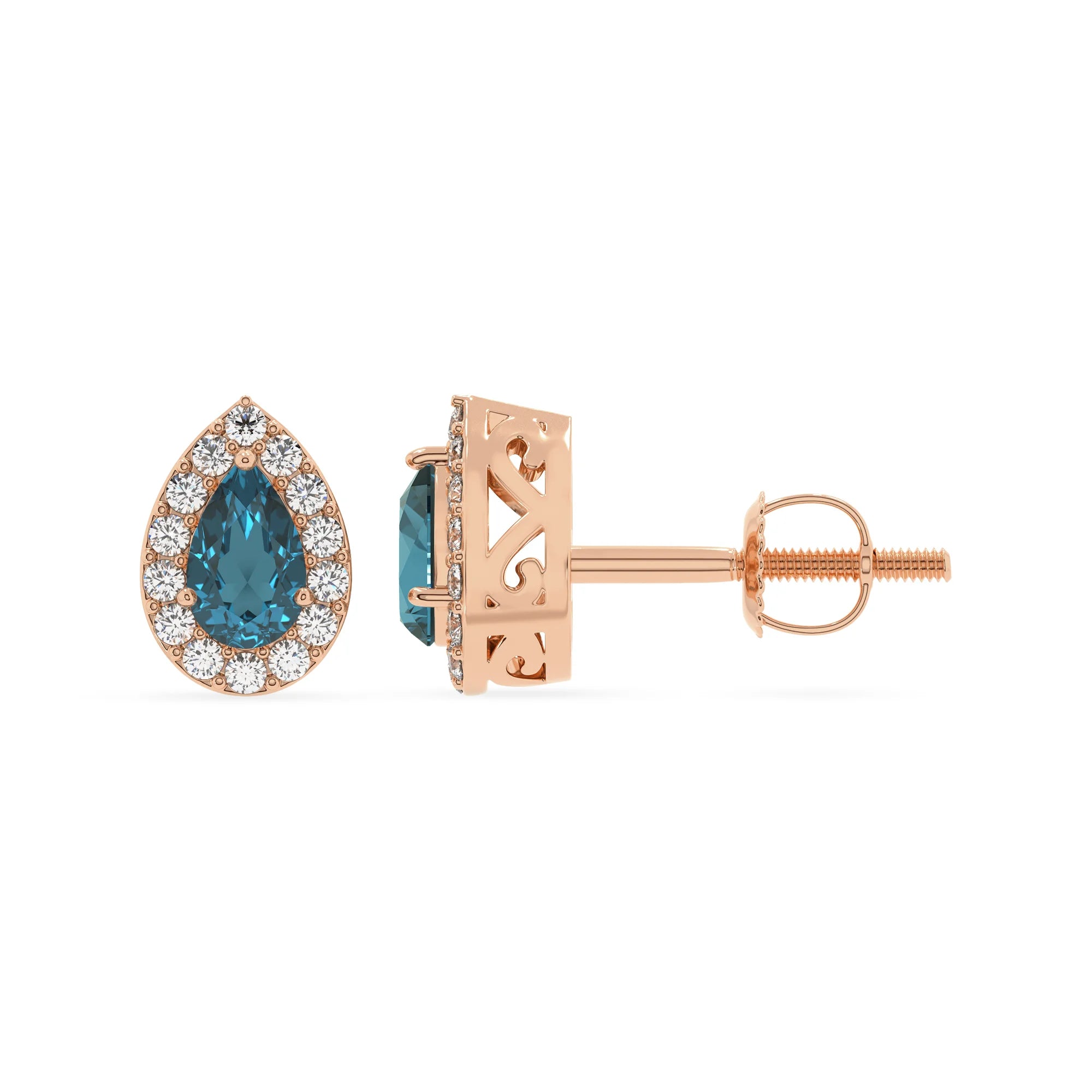 natural london blue topaz pear stud earrings in rose gold 