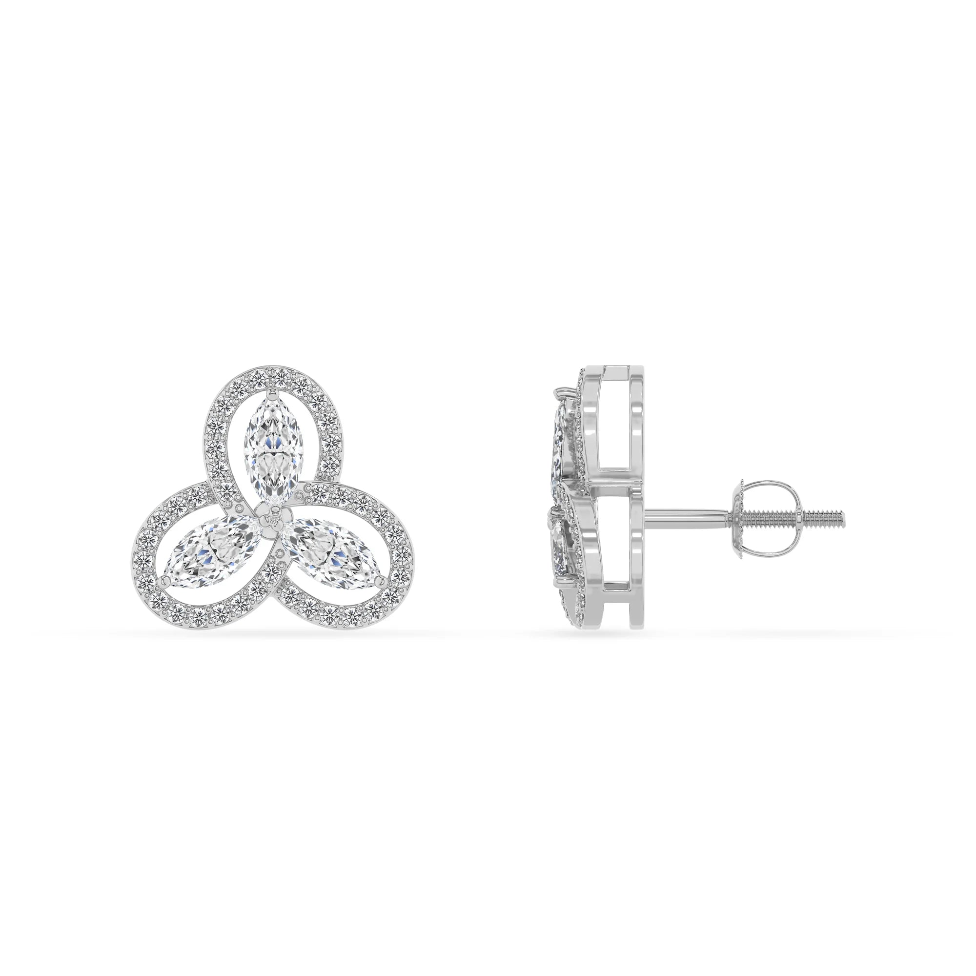 lab grown moissanite marquise stud earrings in platinum 